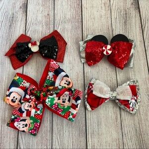 Disney Holiday Christmas Hair Bow Lot Mickey